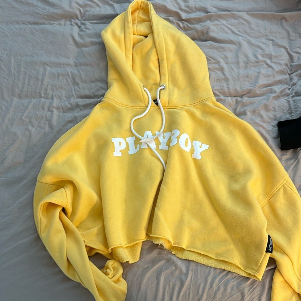 yellow playboy cropped hoodie size us 18